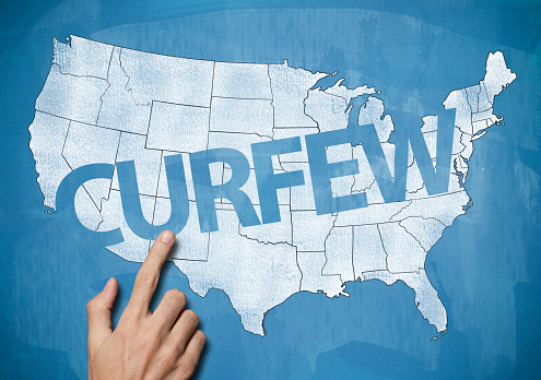 Curfew over map of USA / Blue chalk concept (Click for more)