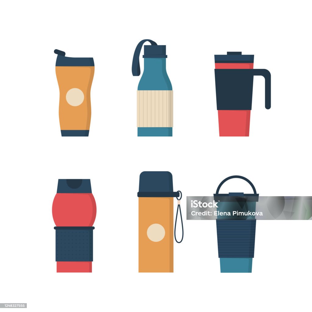 Tumblers With Cover Travel Thermo Mugs Reusable Cups For Hot Drinks Stock  Illustration - Download Image Now - iStock