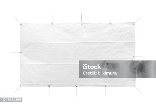 istock Cloth banner hanging with ropes 1248332369