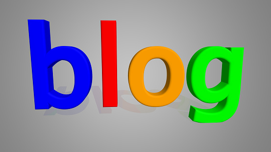 The word BLOG in 3D letters of blue red orange green