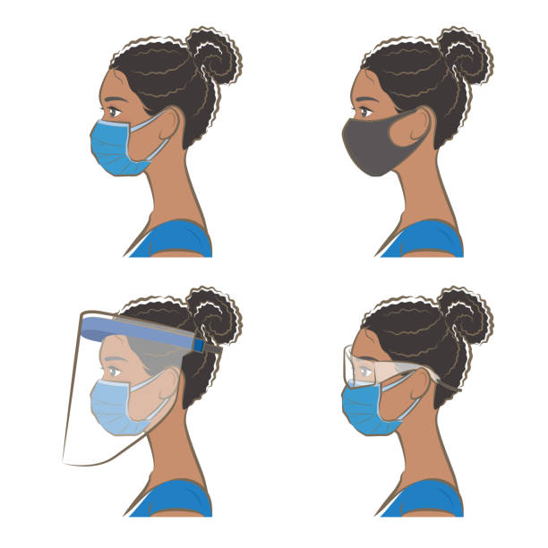Prevention of virus infection, Mask, face shield, woman, Female upper body vector illustration nurse face shield stock illustrations