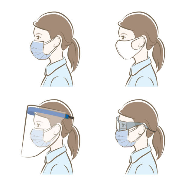 Prevention of virus infection, Mask, face shield, woman, Female upper body vector illustration nurse face shield stock illustrations