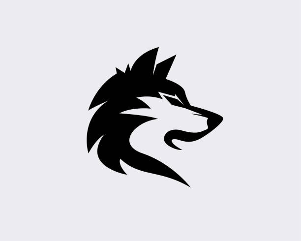illustrazioni stock, clip art, cartoni animati e icone di tendenza di elegante ispirazione design logo wolf art testa nera - lupo