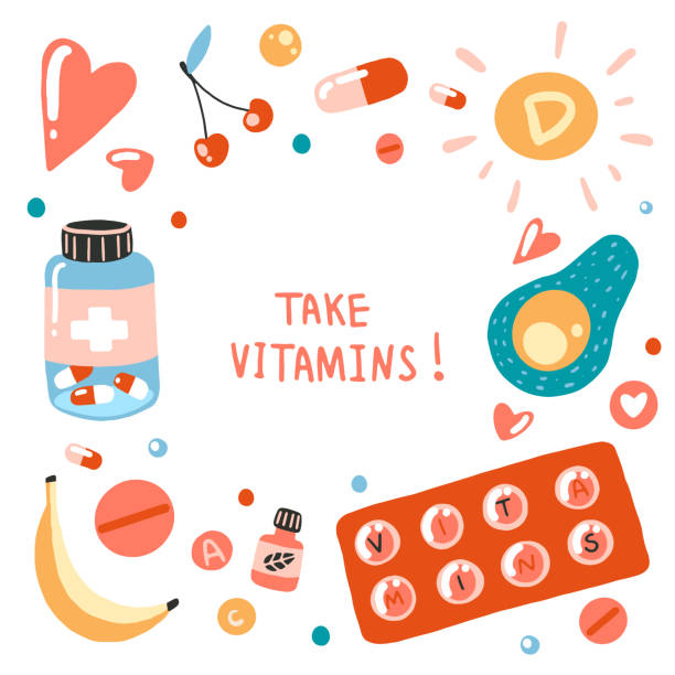 Lettering Take A Vitamin Avocado Banana Pills Cherry And Fruit Flat Cartoon  Vector Illustration Stock Illustration - Download Image Now - iStock