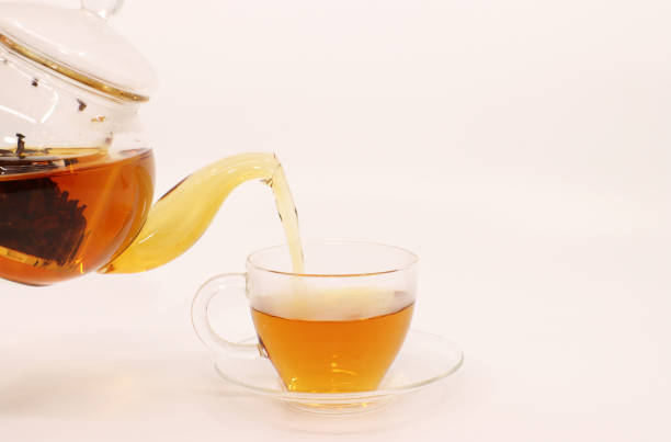 istock hot black tea and tea pot isolated in white background 1248347632