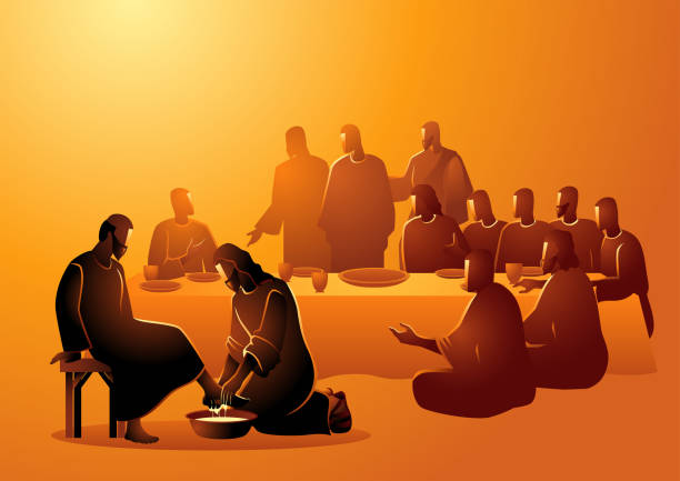 ilustrações de stock, clip art, desenhos animados e ícones de jesus washing apostles feet - religion christianity spirituality saint