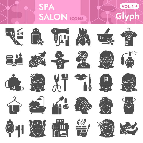 Spa salon solid icon set, beauty and fashion symbols collection or sketches. Beauty and care signs for web, glyph style pictogram package isolated on white background. Vector graphics. Spa salon solid icon set, beauty and fashion symbols collection or sketches. Beauty and care signs for web, glyph style pictogram package isolated on white background. Vector graphics botox bottle stock illustrations