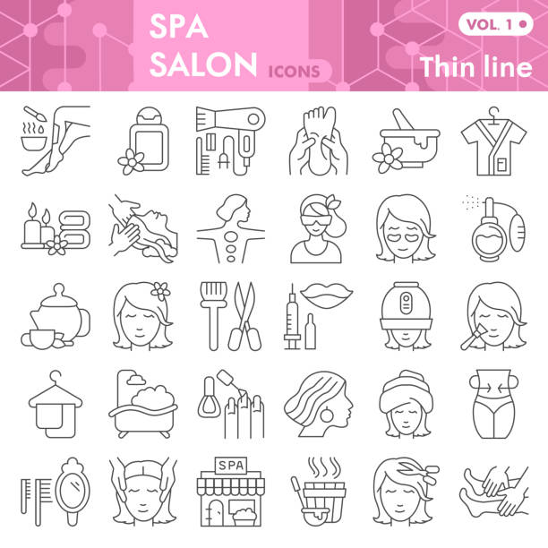 Spa salon thin line icon set, beauty and fashion symbols collection or sketches. Beauty and care signs for web, linear style pictogram package isolated on white background. Vector graphics. Spa salon thin line icon set, beauty and fashion symbols collection or sketches. Beauty and care signs for web, linear style pictogram package isolated on white background. Vector graphics botox bottle stock illustrations