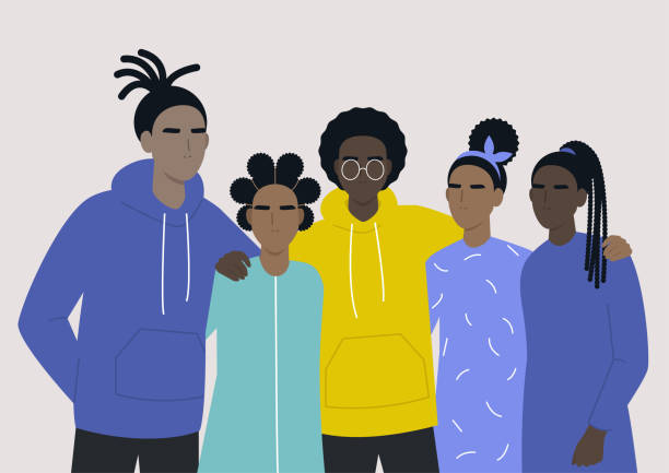 молодые чернокожие подростки обнимают друг друга, афро-американской общины, протеста - dreadlocks stock illustrations