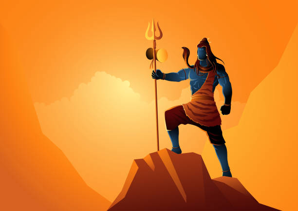 лорд шива, стоящий на вершине скалы - shiva stock illustrations