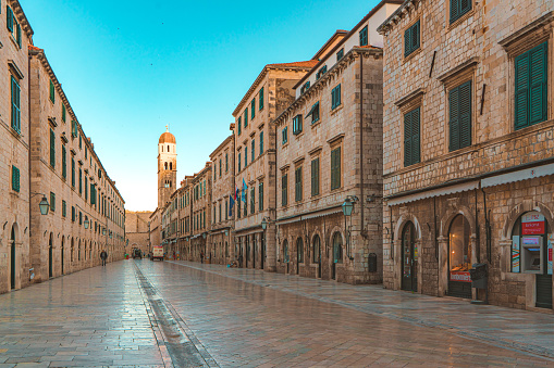 Dubrovnik, Croatia. Dubrovnik old city street view (medieval Ragusa) in Stradum area.