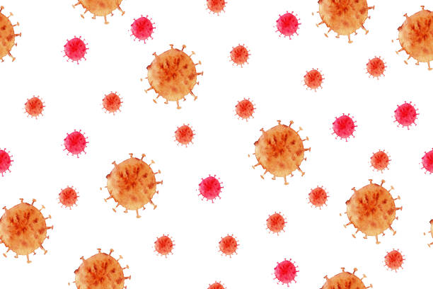istock Coronavirus watercolor hand painted pattern yellow red colors isolated on white background. 1248403085