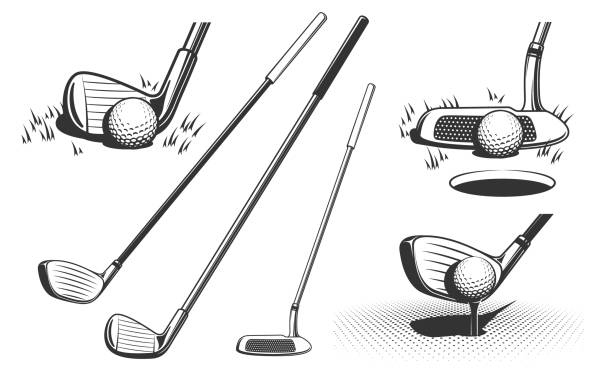 golfové hole a míč - golfová hůl sportovní vybavení stock ilustrace