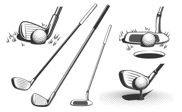 Vector illustration of Golf clubs and a ball