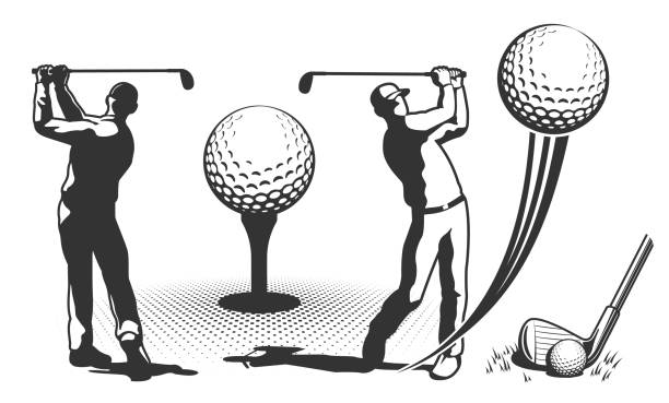 illustrations, cliparts, dessins animés et icônes de joueur de golf dans le modèle rétro - balle golf
