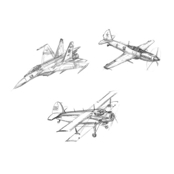 istock Set of pencil drawn airplanes on white background 1248411695
