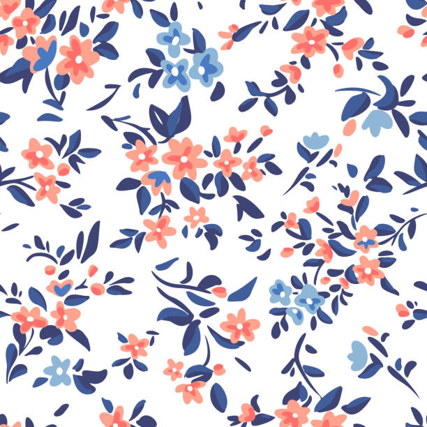 wilde blumen hintergrund. einfache flache zeichnung. floral nahtlose muster aus wiesenpflanzen und blumen. sommer natur ornament. modernes flaches design. modestil für textil und stoff. - seamless pattern leaf cute stock-grafiken, -clipart, -cartoons und -symbole