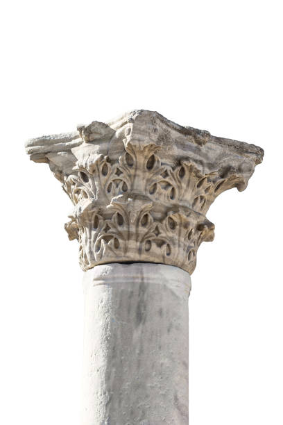 istock Upper part of an ancient column close up, isolated on white background. 1248420050
