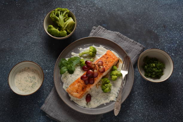 istock Grilled salmon with roasted red grapes 1248421846