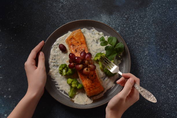 istock Grilled salmon with roasted red grapes 1248422476