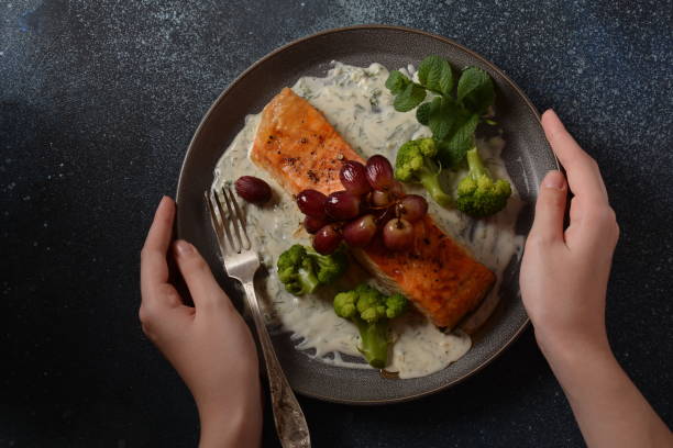 istock Grilled salmon with roasted red grapes 1248422489