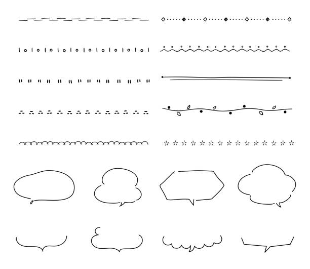 illustrazioni stock, clip art, cartoni animati e icone di tendenza di raccolta di bordi disegnati a mano, divisori e bolle vocali. - divider single line striped ornate