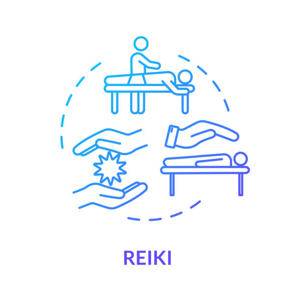 Reiki concept icon. Alternative medicine, energy therapy idea thin line illustration. Palm healing practice, esoteric treatment technique. Vector isolated outline RGB color drawing Reiki concept icon. Alternative medicine, energy therapy idea thin line illustration. Palm healing practice, esoteric treatment technique. Vector isolated outline RGB color drawing reiki stock illustrations