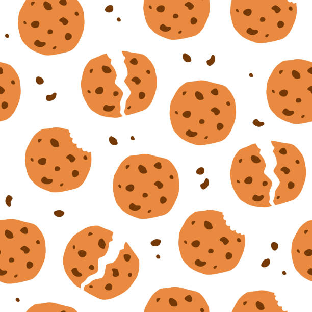 cookie ganz, gebissen, gebrochen nahtlosen hintergrund. köstliches hausgemachtes frühstück. süße traditionelle backmuster. konditorei. vektor-illustration isoliert auf weißem hintergrund - brownie baked bakery brown stock-grafiken, -clipart, -cartoons und -symbole