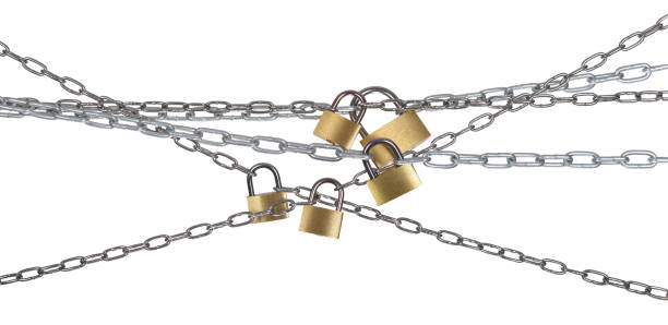 The padlock and chains The padlock and chains isolated on a white background chain object stock pictures, royalty-free photos & images
