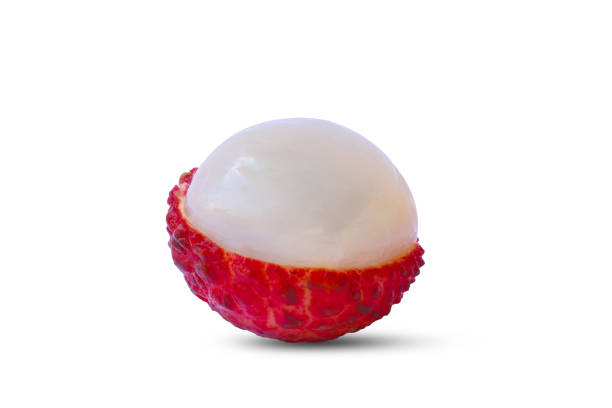 Half-lychee fruit peels are fragrant and sweet, separated from the white background.