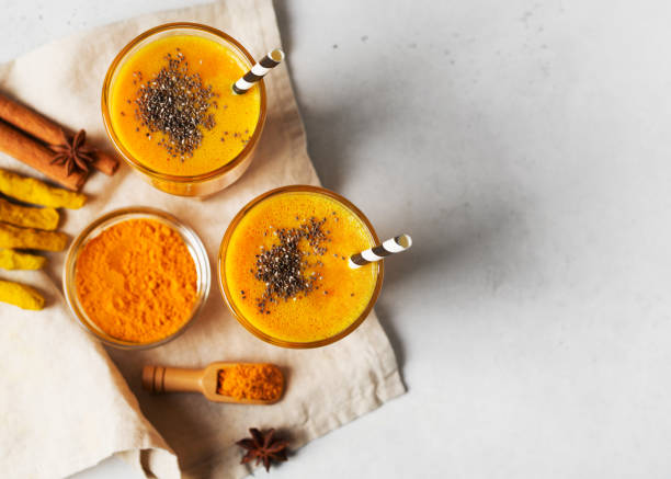 istock Turmeric smoothie in glass with ingredients, curcumin poweder, ginger and spice on white 1248446534
