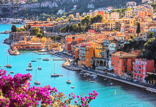 Villefranche-sur-mer village in France Villefranche-sur-mer on the French Riviera in summer french beach stock pictures, royalty-free photos & images