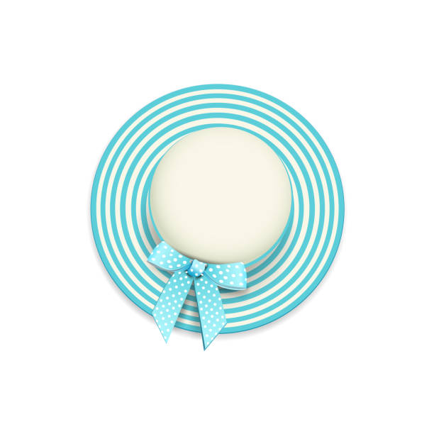 istock Women's round beige blue striped beach cap isolated on a white background in a realistic style, top view. 1248449396