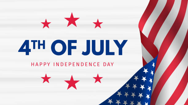 ilustrações de stock, clip art, desenhos animados e ícones de independence day 4 th july poster. usa independence day celebration. american national holiday. invitation template with text and waving us flag on white wooden background - american flag star shape striped fourth of july