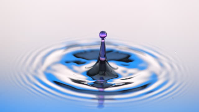 SLO MO LD Violet droplet falling into the water
