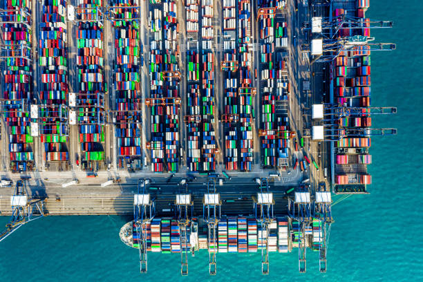 istock Container ship in import export and business logistic in Hong Kong 1248457793