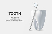 istock Dental Inspection Banner, Plackard. Vector 3d Realistic Dentist Mirror for Teeth with Tooth Icon Closeup on White Background. Medical Dentist Tool. Design Template. Dental Health Concept 1248460003