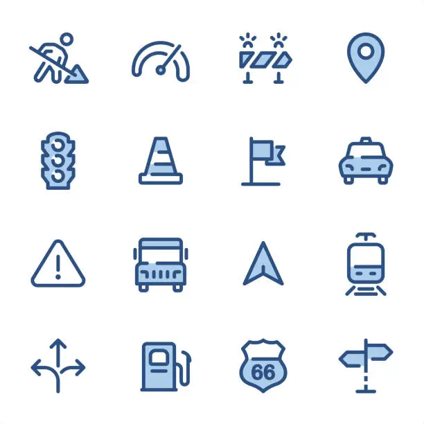 Vector illustration of Traffic - Pixel Perfect blue line icons