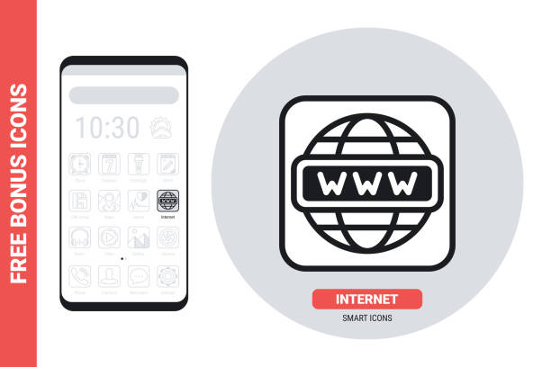 Internet or web browser application icon for smartphone, tablet, laptop or other smart device with mobile interface. Simple black and white version. Contains free bonus icons Internet or web browser application icon for smartphone, tablet, laptop or other smart device with mobile interface. Simple black and white version. Free bonus icons included free html web templates stock illustrations