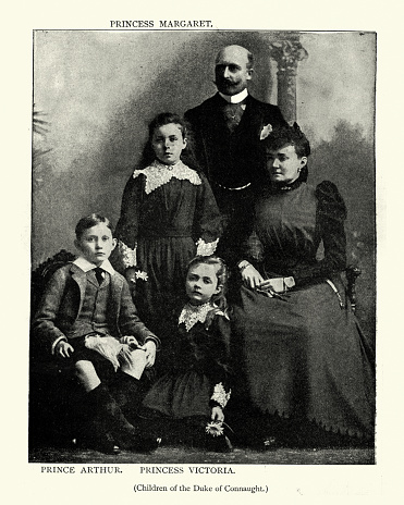Vintage photograph of Children of Prince Arthur, Duke of Connaught. (Margaret, Arthur and Victoria)
