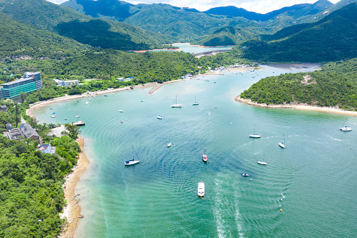 Tai Tam harbour, viewed from Tai Tam Tuk reservoir dam, located in the Tai Tam Country Park in the eastern part of Hong Kong Island.