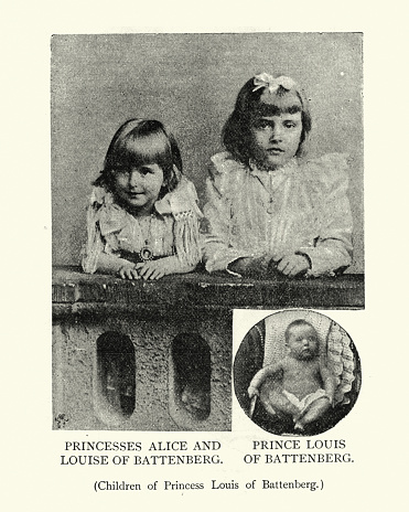 Vintage photograph of Princesses Alice and Louise of Battenberg, and Prince Louis