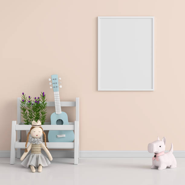 istock Blank photo frame for mockup in child room, 3D rendering 1248466180
