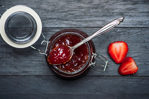 Homemade Strawberry jam sweet spread in a jar