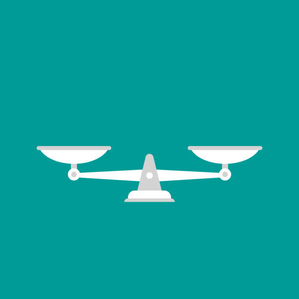 istock White mechanical scales balance icon isolated on blue. Justice, law scale. 1248480622