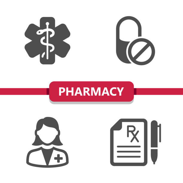 ilustrações de stock, clip art, desenhos animados e ícones de pharmacy icons - prescription doctor rx pharmacist
