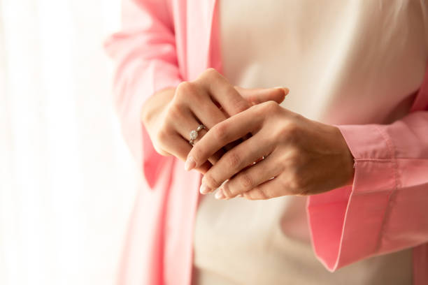 istock Bride with engagement ring at wedding day. Marrige concept 1248486067
