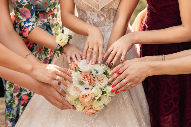 istock Bride, bridesmaids and wedding bouquet 1248486226