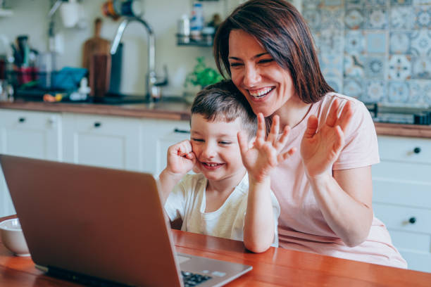 istock Mother and son in video call. 1248486374