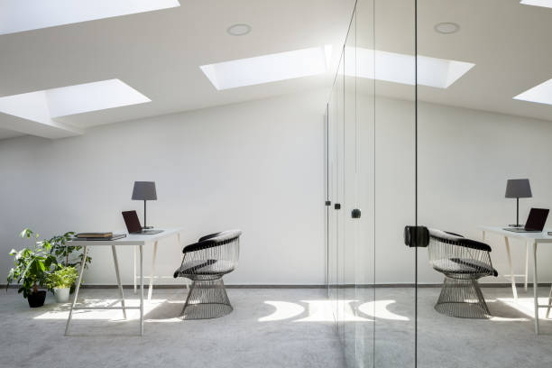 istock Attic home office with mirrored wardrobe 1248489307